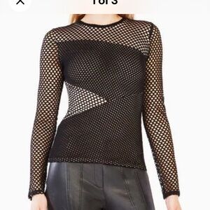BCBGMaxAzria Black and White Mesh Long Sleeve Top